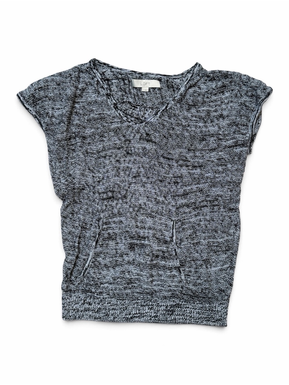 LOFT Black & White Marled V-Neck Tee with Front Pocket